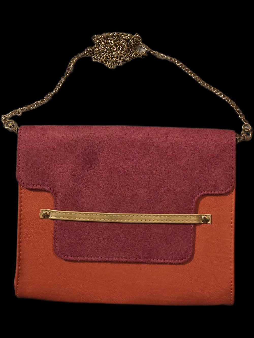 Pureology Thin Colorblock Pink and Orange Chain Cross-Body Bag 7x8.5 Good Cond.